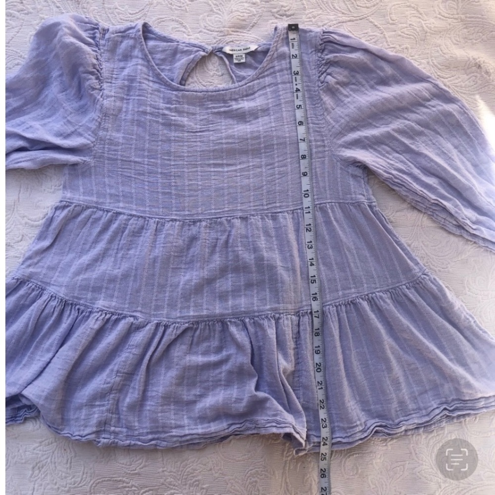 American Eagle Lavender Oversized Peasant Tiered Open Back Long Sleeve Blouse - Picture 6 of 8
